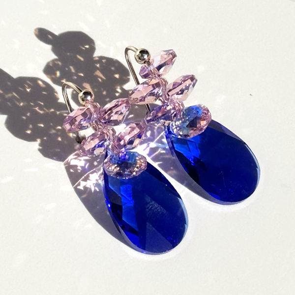 Short Drop Blue Pear Crystal Pink Round Cluster Earrings | MONOLISA Jewelry Made in California