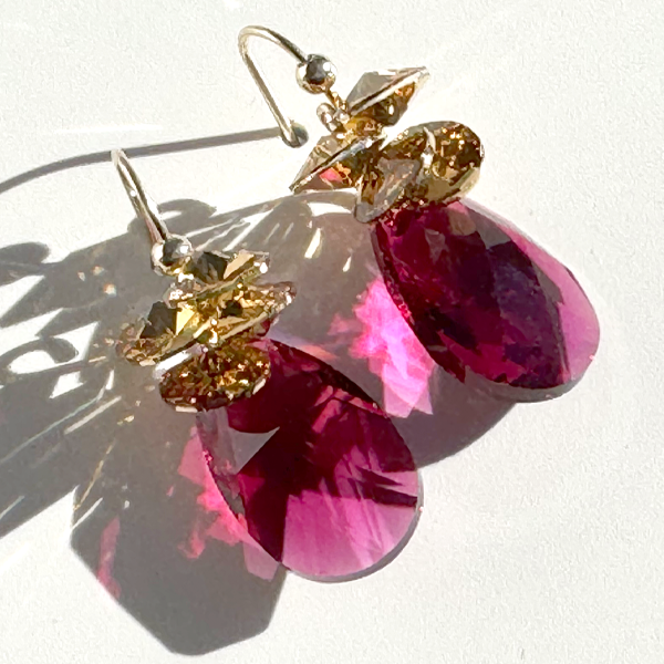 Short Drop Crystal Cluster Earrings - Holiday Collection - Ruby Red Color