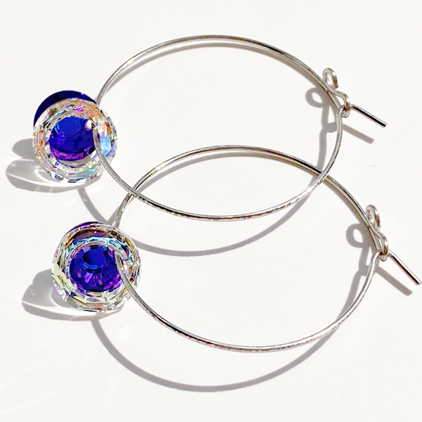 Versatile 14 Karat Palladium White Gold Textured Trio Crystal Hoop Earrings | Jewelry Made in California
