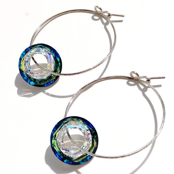 Versatile 14 Karat Palladium White Gold Textured Trio Crystal Hoop Earrings | Versatile Jewelry Made in California