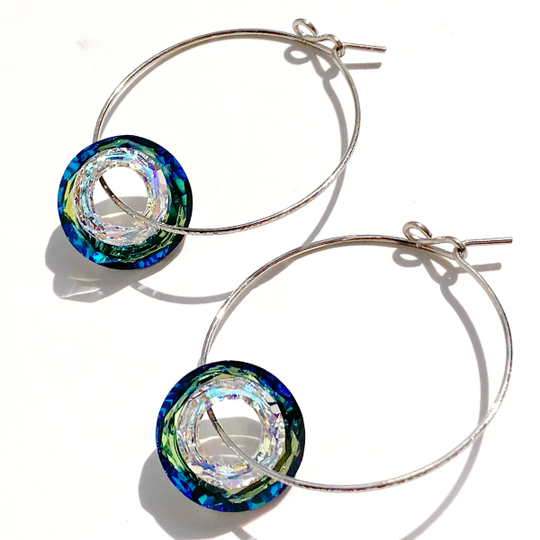 Versatile 14 Karat Palladium White Gold Textured Trio Crystal Hoop Earrings | Versatile Jewelry Made in California