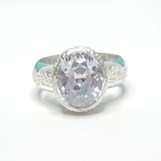 Argentium® Silver 5 Carat Simulated Diamond Textured Ring - Princess Style | Handmade by California Jewelry Artist Lisa Ramos