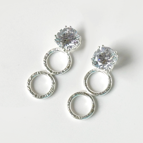 Versatile 4 Carat Simulated Diamond Studs with Argentium Silver Short Hoop Earring Jackets - Clear