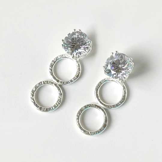 Versatile 4 Carat Simulated Diamond Studs with Argentium Silver Short Hoop Earring Jackets - Clear