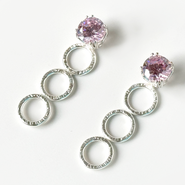Versatile 4 Carat Simulated Diamond Studs with Argentium Silver Long Hoop Earring Jackets - Pink