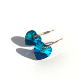 Shimmering Small Crystal Heart Earrings - unique blue