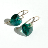 Shimmering Small Crystal Heart Earrings - emerald