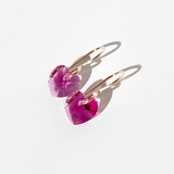 Shimmering Small Crystal Heart Earrings - fuchsia