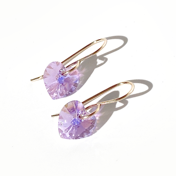 Shimmering Small Crystal Heart Earrings - lavender shimmer