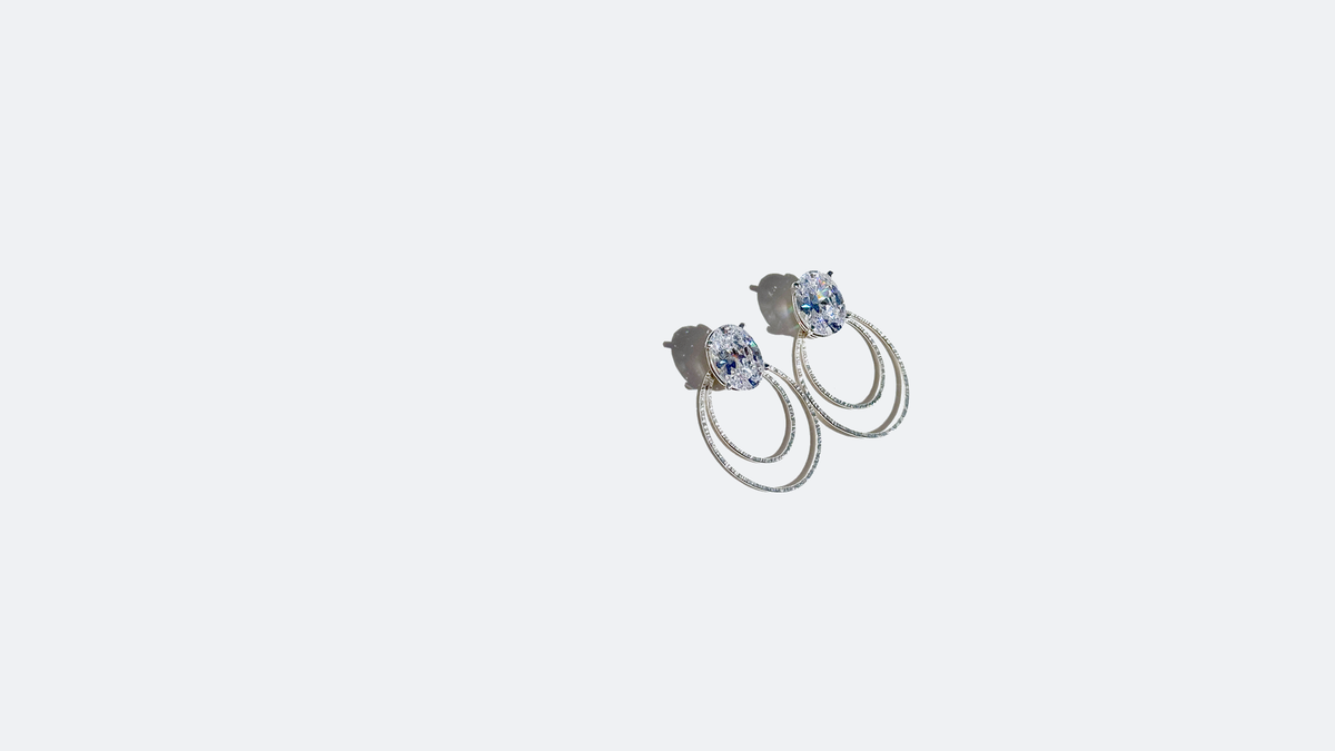 12 Carat Simulated Diamonds Earring Jacket Set | Handmade Jewelry By California Artist Lisa Ramos | Argentium Silver Earring Jacket that is textured and oval shape | MONOLISA Jewelry Collection