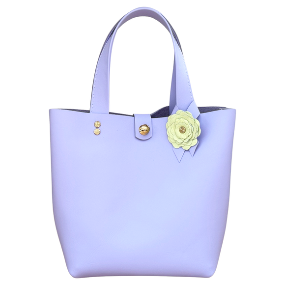 Lavender Leather Small Tote Bag with Yellow Flower - Bag 135