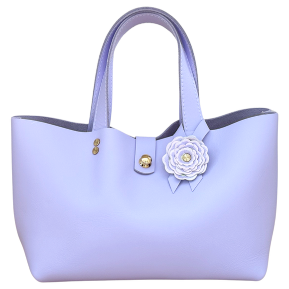 Lavender Leather Classic Tote Bag with Ombre Flower - Bag 129