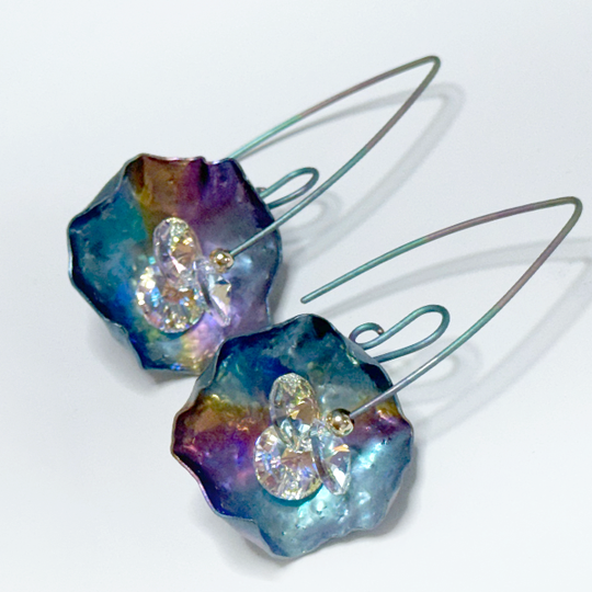 Titanium Flower Rainbow Crystal Earrings