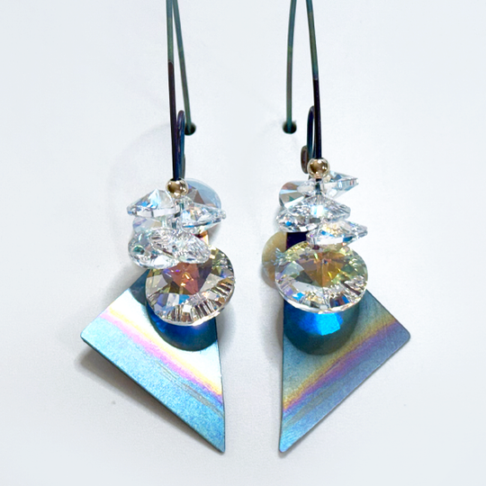 Titanium Modern Rainbow Crystal Earrings