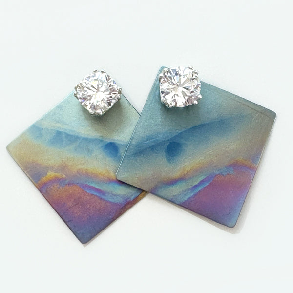 Titanium Rainbow Earring Jacket Set with 4 Carat Simulated Diamonds