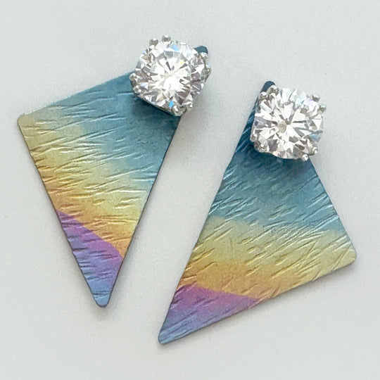 Textured Titanium Rainbow Earring Jacket Set with 4 Carat Simulated Diamonds