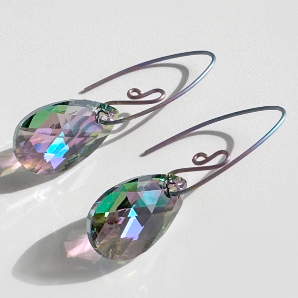 Titanium Rainbow Pear Crystal Earrings