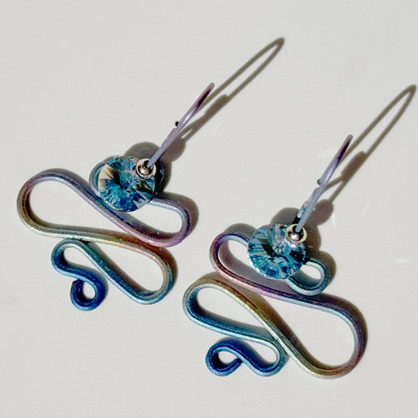 Titanium Sculpted Rainbow Crystal Earrings - Blue Crystal 
