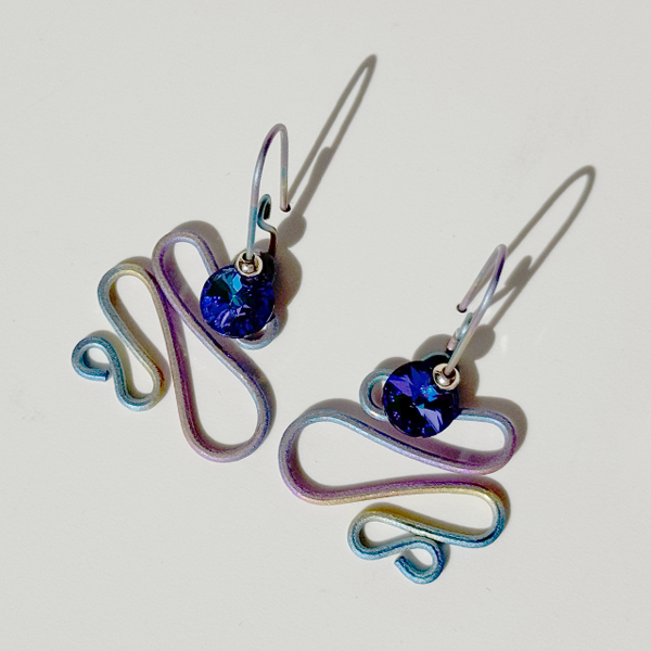 Titanium Sculpted Rainbow Crystal Earrings - Purple Crystal 