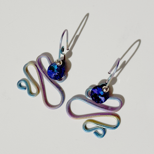 Titanium Sculpted Rainbow Crystal Earrings - Purple Crystal 