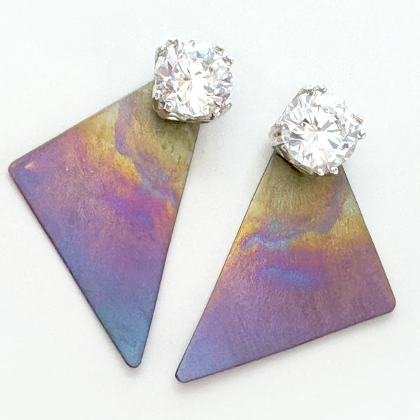 Triangular Titanium Rainbow Earring Jacket Set with 4 Carat Simulated Diamonds