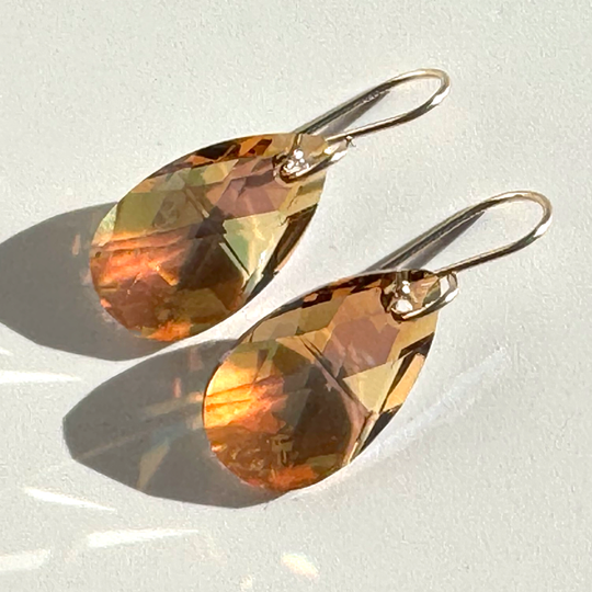 Classic Pear Crystal Earrings - Topaz Color