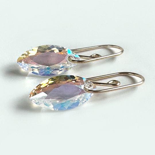 Marquise Cut Crystal Earrings - Blue Iridescent