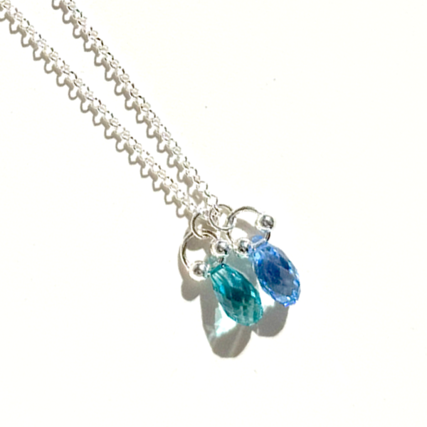 Adjustable Sterling Silver Turquoise & Blue  Briolette Crystal Necklace | Interchangeable Two Crystal Pendant | MONOLISA Jewelry
