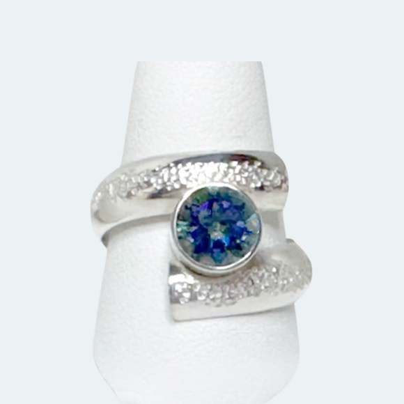 Argentium® Silver 2 Carat Topaz Spiral Textured Ring - Touches of Blue