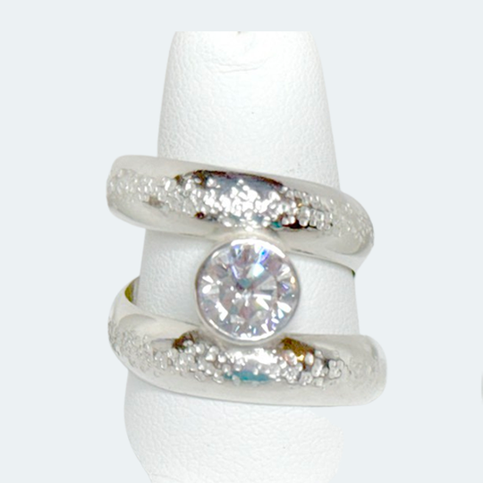 Argentium® Silver 2 Carat Simulated Diamond Spiral Textured Ring | Handmade by California Jewelry Artist Lisa Ramos