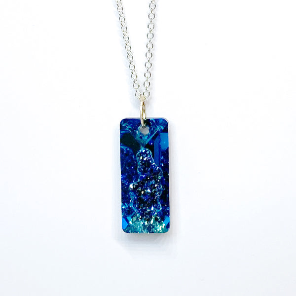 Unforgettable Crystal Pendant with Argentium Silver Chain - Blue