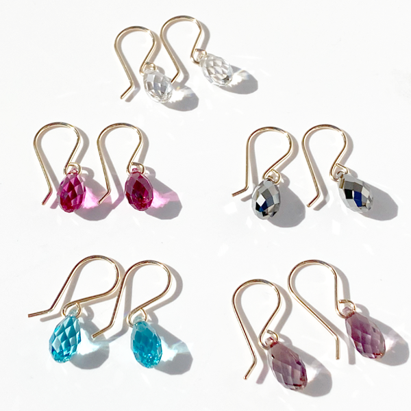 Dainty Elegance Collection - Briolette Crystal Earrings - Colors Barely There, Fuchsia, Gray, Aqua and Antique Pink