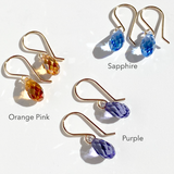 Dainty Elegance Collection - Briolette Crystal Earrings - Colors Sapphire, Purple and Orange Pink
