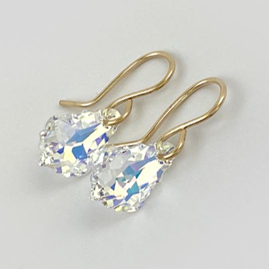 Iridescent Crystal Crown Jewel Earrings - 14k Gold