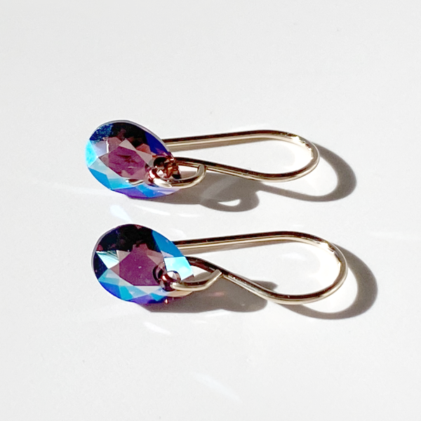 14k Gold Filled Elegant Crystal Mini Modern Pear Earrings - Amethyst Sparkle
