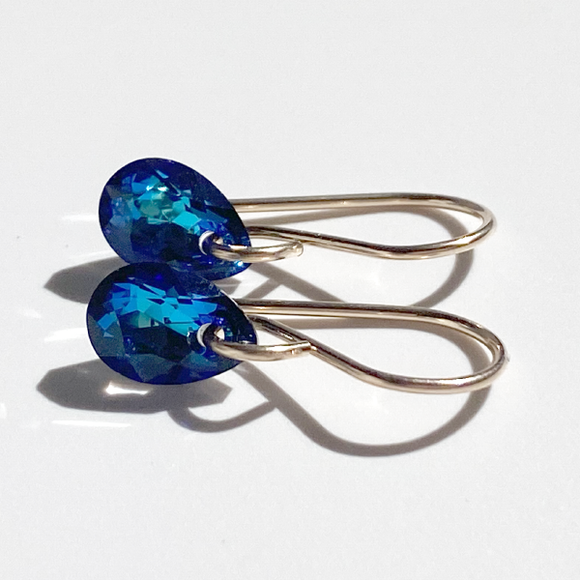 14k Gold Filled Mini Crystal Earrings - Unique Blue