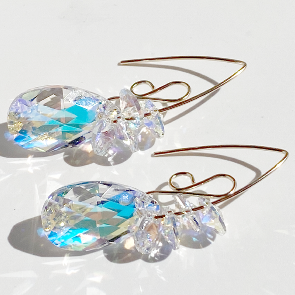 Versatile 14k Gold Filled Elegant Scroll Design Crystal Earrings - Iridescent