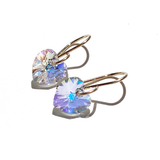 14k Gold Shimmering Small Crystal Heart Earrings - Yellow Iridescence
