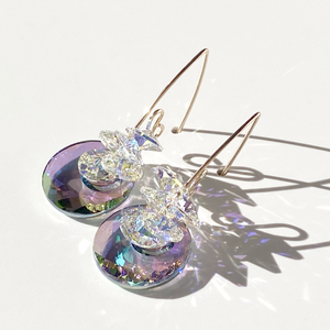 Versatile 14k Gold Short Scroll Design Circular Cluster Crystal Earrings