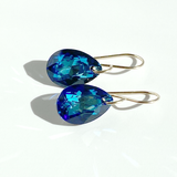 14k Gold Filled Elegant Crystal Modern Pear Earrings - Unique Blue