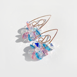 14k Gold Mini Bent Hoop Crystal Cluster Earrings - Cotton Candy
