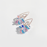 14k Gold Mini Bent Hoop Crystal Cluster Earrings - Cotton Candy