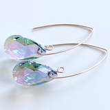 14k Gold Filled Classic Scroll Design Long Crystal Earrings - Purple