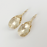 Elegant Golden Crystal Pear Earrings - 14k Gold