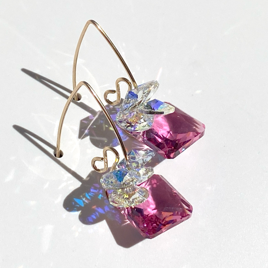 Short Scroll Design Princess Cluster Crystal Earrings - (style options)