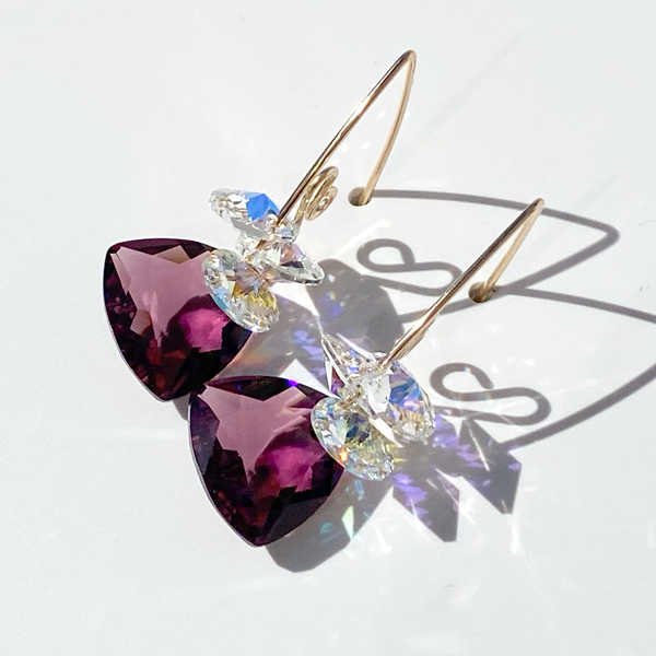Versatile Scroll Design Trilliant Cut Cluster Crystal Earrings -  Amethyst Color