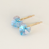 Aquamarine Crystal Heart 14k Gold Earrings 