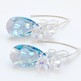 Versatile Argentium Silver Elegant Scroll Design Crystal Earrings - Aquamarine