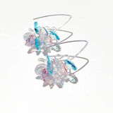 Mini Sterling Silver Bent Hoop Crystal Cluster Earrings - Cotton Candy