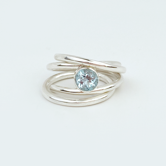 Argentium® Silver Light Blue Topaz Ring Set - Versatile Elegance